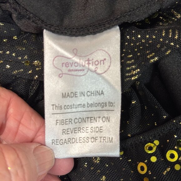 Revolution Black w/Gold Sequin Dance Dress Costume Sz MA FireFlies‎ Crisscross - Picture 9 of 16